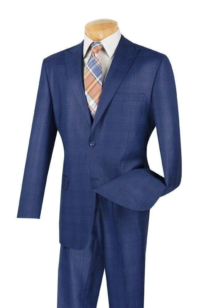 Pompey Collection - Men's Glen Plaid Dress Suit 2 Piece Regular Fit In Blue 1 Pompey Collection - Men's Glen Plaid Dress Suit 2 Piece Regular Fit In Blue