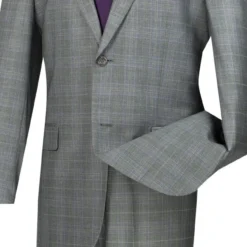 Pompey Collection - Men's Glen Plaid Dress Suit 2 Piece Regular Fit In Gray -Gentri Store 01 VIN 2RW 1 GRAY 4