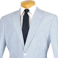 Regular Fit Summer 2 Piece Suit Striped Seersucker In Navy -Gentri Store 01 VIN 2SS 1 NAVY 15 2