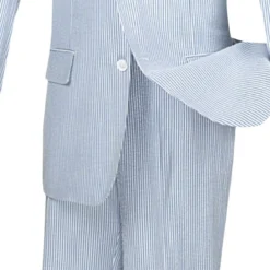 Regular Fit Summer 2 Piece Suit Striped Seersucker In Navy -Gentri Store 01 VIN 2SS 1 NAVY 15 4