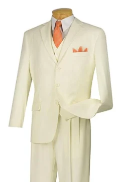 Avalon Collection - Regular Fit Men's Suit 3 Button 3 Piece Ivory