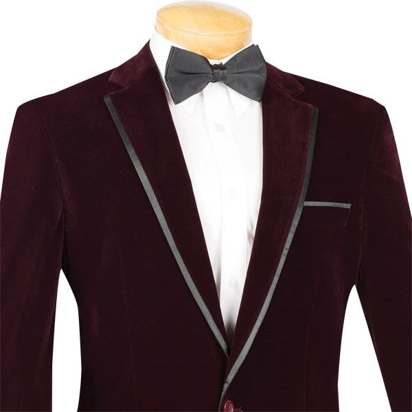Velvet Regular Fit Men's Blazer In Wine 2 Velvet Regular Fit Men's Blazer In Wine - Image 2
