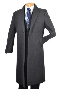 Milan Collection - Wool And Cashmere Regular Fit Dress Top Coat 48" Long In Charcoal