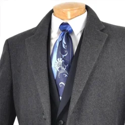 Milan Collection - Wool And Cashmere Regular Fit Dress Top Coat 48" Long In Charcoal -Gentri Store 01 VIN CL48 1 CHARCOAL H 3