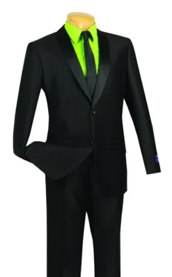 Slim Fit Shiny Sharkskin Men's 2 Piece Suit In Black