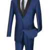 Slim Fit Shiny Sharkskin Men's 2 Piece Suit In Navy