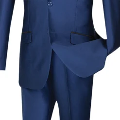 Slim Fit Shiny Sharkskin Men's 2 Piece Suit In Navy -Gentri Store 01 VIN S2PS 1 NAVY 15 4