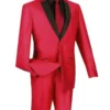 Slim FitShiny Sharkskin Men's 2 Piece Suit In Red