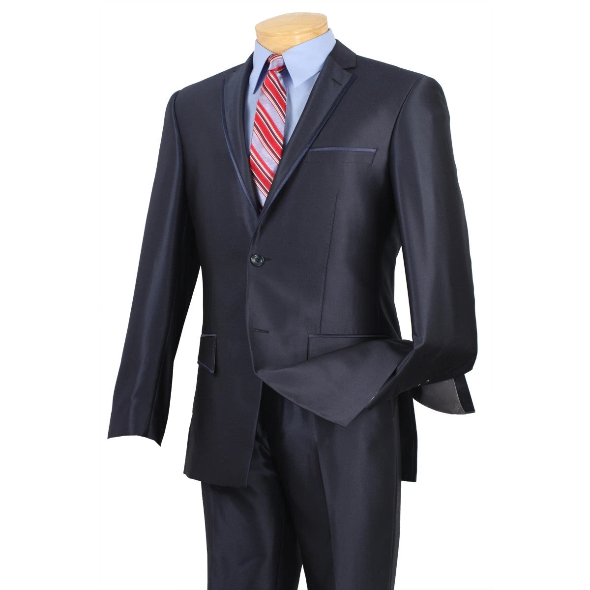 Slim Fit Men's Suit 2 Piece 2 ButtonsShinySharkskin In Blue 1 Slim Fit Men's Suit 2 Piece 2 ButtonsShinySharkskin In Blue