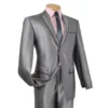 Gray Slim Fit Men's Shiny Sharkskin Suit 2 Piece 2 Buttons Shark Skin