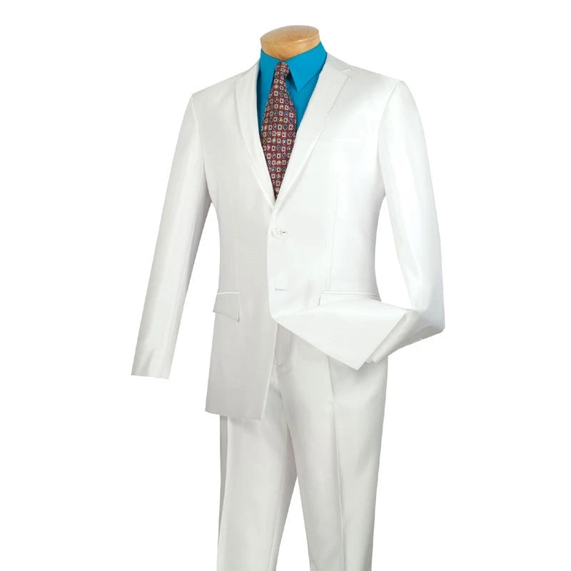 Slim Fit Men's Suit 2 Piece 2 Buttons Shiny Sharkskin In White 1 Slim Fit Men's Suit 2 Piece 2 Buttons Shiny Sharkskin In White