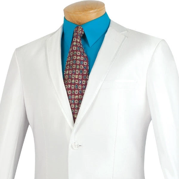 Slim Fit Men's Suit 2 Piece 2 Buttons Shiny Sharkskin In White 2 Slim Fit Men's Suit 2 Piece 2 Buttons Shiny Sharkskin In White - Image 2