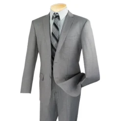 Slim Fit Men's Suit 2 Piece 2 Button In Gray