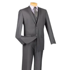 Slim Fit Men's Suit 3 Piece 2 Button In Heather Gray