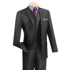 Slim Fit Men's Suit With Vest 3 Piece 2 Buttons In Black