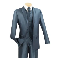 Slim Fit Men's Suit With Vest 3 Piece 2 Buttons In Blue