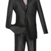 Slim Fit Textured Suit 3 Piece 2 Buttons In Black