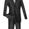(44R) Slim Fit Textured Suit 3 Piece 2 Buttons In Black