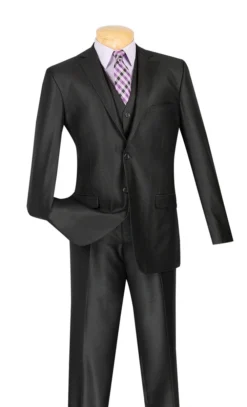 (44R) Slim Fit Textured Suit 3 Piece 2 Buttons In Black