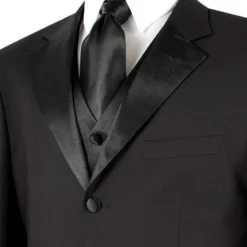 Men's Regular Fit Tuxedo 3 Piece With Vest In Black -Gentri Store 01 VIN T 3VR BLACK 15 3
