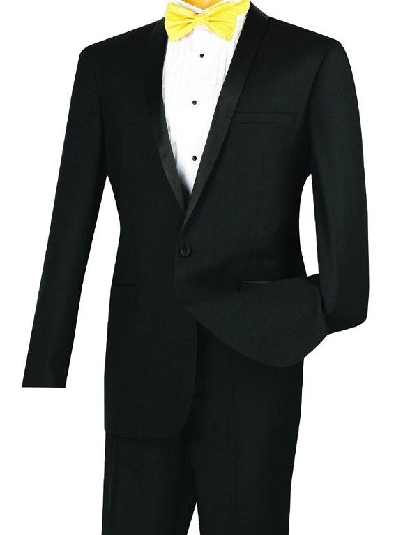 Kingsman Collection - Shawl Collar Slim Fit Tuxedo 2 Piece 1 Button Black 1 Kingsman Collection - Shawl Collar Slim Fit Tuxedo 2 Piece 1 Button Black