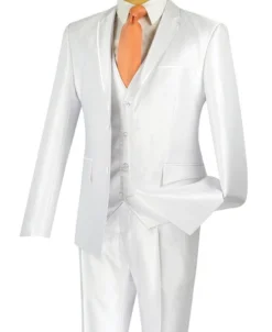 Designed Shiny Sharkskin Suit Ultra Slim Fit 3 Piece In White