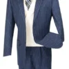 Helios Collection - Regular Fit 3 Piece Suit 2 Button Banker Stripe In Blue