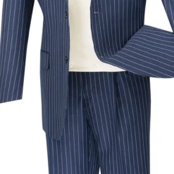 Helios Collection - Regular Fit 3 Piece Suit 2 Button Banker Stripe In Blue -Gentri Store 01 VIN V2RS 6 BLUE 16 4