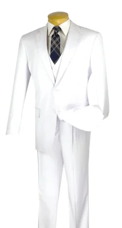 Regular Fit 3 Piece Tone On Tone Stripe White