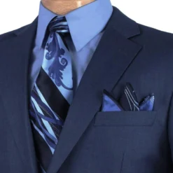 Monte Carlo Collection - Regular Fit 2 Piece 2 Button Textured Weave In Blue 6 Monte Carlo Collection - Regular Fit 2 Piece 2 Button Textured Weave In Blue -Gentri Store 01 VINY 2LK 1 BLUE 3