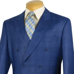 Alexander Collection - Blue Double Breasted 2 Piece Suit Regular Fit Glen Plaid -Gentri Store 01 VINY DRW 1 BLUE 15 3