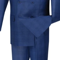 Alexander Collection - Blue Double Breasted 2 Piece Suit Regular Fit Glen Plaid -Gentri Store 01 VINY DRW 1 BLUE 15 4