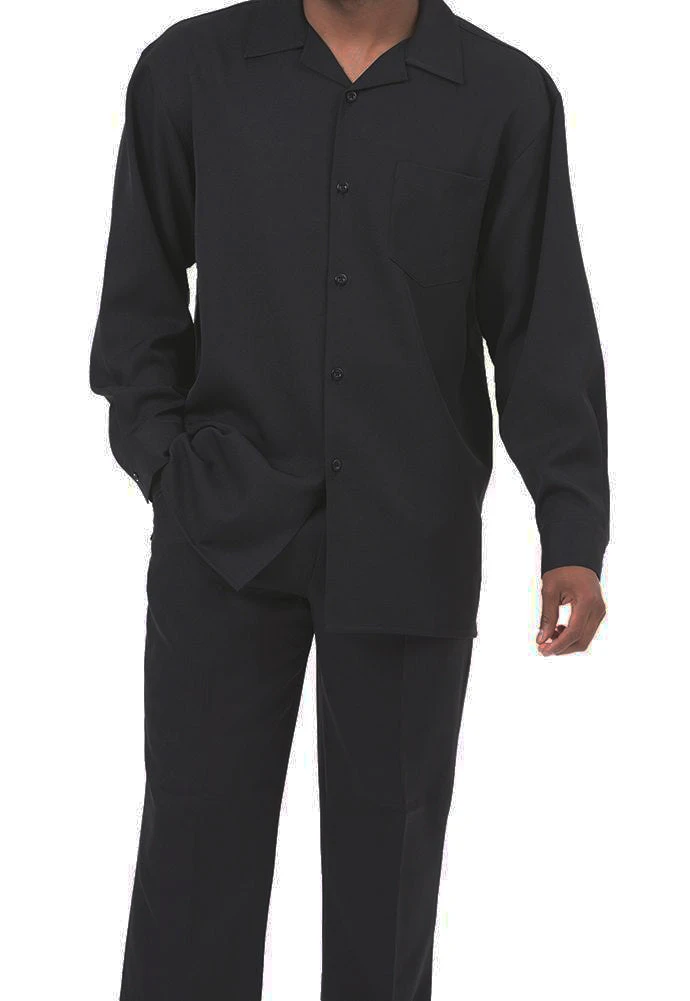 Men's 2 Piece Long Sleeve Walking Suit In Black 1 Men's 2 Piece Long Sleeve Walking Suit In Black