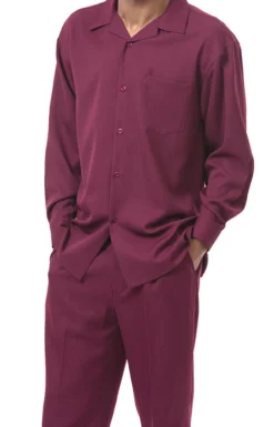 Men's 2 Piece Long Sleeve Walking Suit In Burgundy