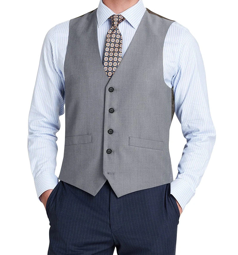 Bevagna Collection - Wool Suit Dress Vest 5 Buttons Regular Fit In Light Gray 1 Bevagna Collection - Wool Suit Dress Vest 5 Buttons Regular Fit In Light Gray