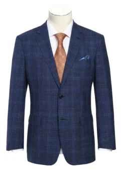 Regular Fit Wool & Linen Blue Plaid Blazer