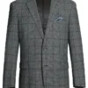 Wool Blend Plaid Pattern Regular Fit 2 Button Blazer In Grayish Brown