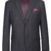 (42R) Wool Blend Plaid Pattern Regular Fit 2 Button Blazer In Burgundy