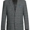 (42R, 44L) Wool Blend Plaid Pattern Regular Fit 2 Button Blazer In Grayish Brown
