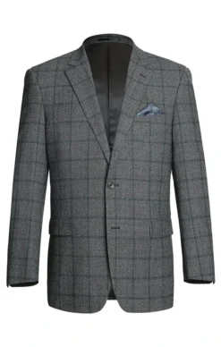 (42R, 44L) Wool Blend Plaid Pattern Regular Fit 2 Button Blazer In Grayish Brown