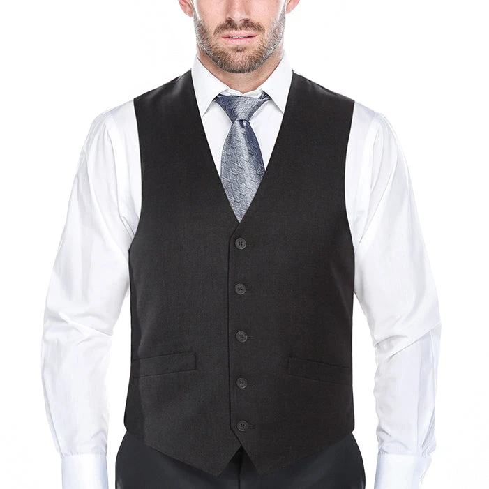 Vanderbilt Collection- Classic Dress Vest 5 Buttons Regular Fit In Charcoal 1 Vanderbilt Collection- Classic Dress Vest 5 Buttons Regular Fit In Charcoal