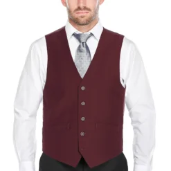 Vanderbilt Collection - Classic Dress Vest 5 Buttons Regular Fit In Burgundy