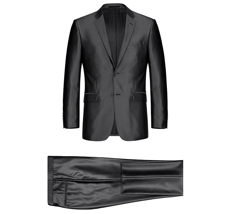Black Slim Fit Sharkskin Italian Styled 2 Piece Suit 7 Black Slim Fit Sharkskin Italian Styled 2 Piece Suit - Image 7