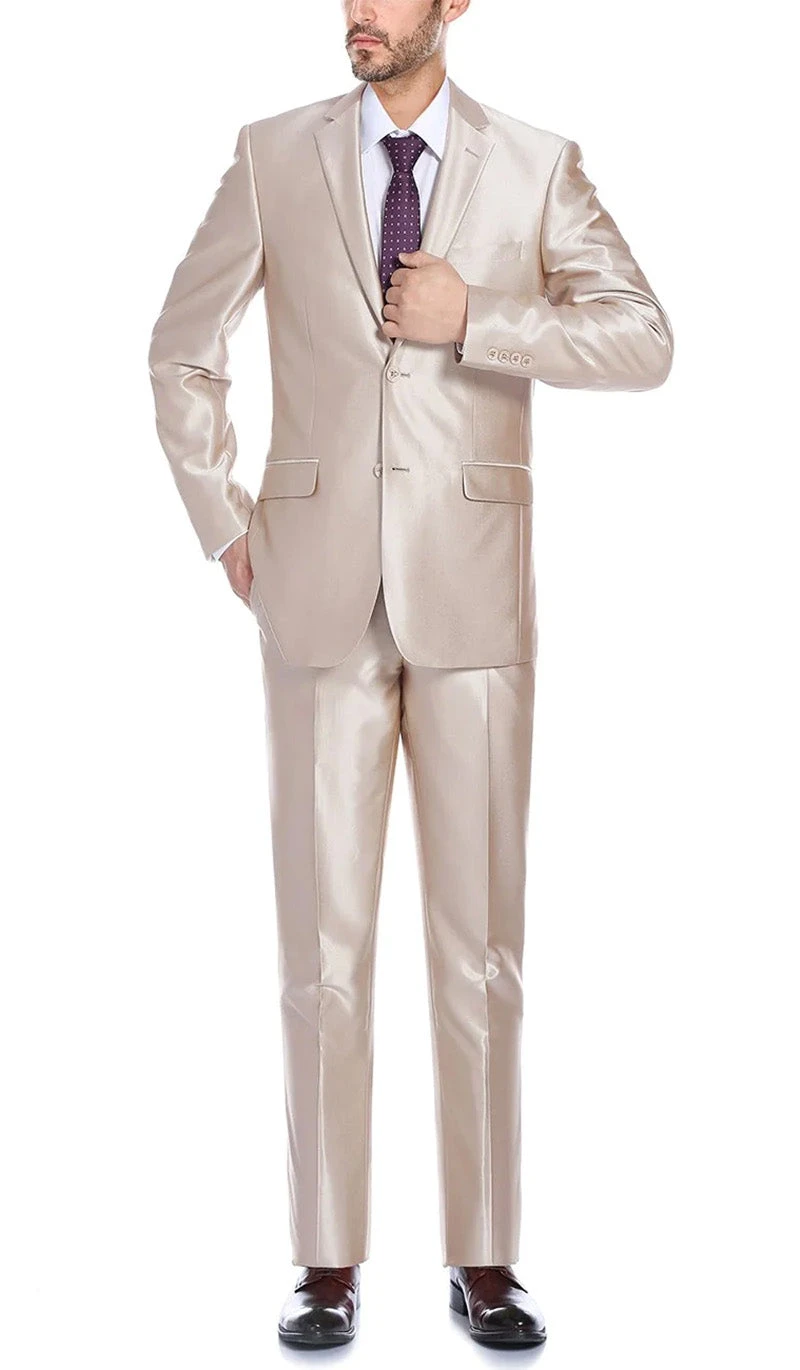 Beige Slim Fit Sharkskin Italian Styled 2 Piece Suit 1 Beige Slim Fit Sharkskin Italian Styled 2 Piece Suit