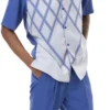 Royal Blue 2 Piece Short Sleeve Men's Summer Walking Suit Criss Cross