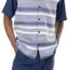Navy 2 Piece Short Sleeve Men's Summer Walking Suit Horizontal Stripe Pattern