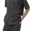Black 2 Piece Short Sleeve Men's Summer Walking Suit Tone On Tone Windowpane