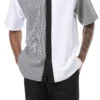 Black Short Sleeve Vertical Color Block Walking Suit Set