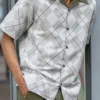 Olive 2 Piece Short Sleeve Men's Summer Walking Suit Argyle Pattern