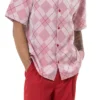 Red 2 Piece Short Sleeve Men's Summer Walking Suit Argyle Pattern
